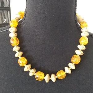 💛Amber Natural Stone & Silver Clasp Necklace 19"